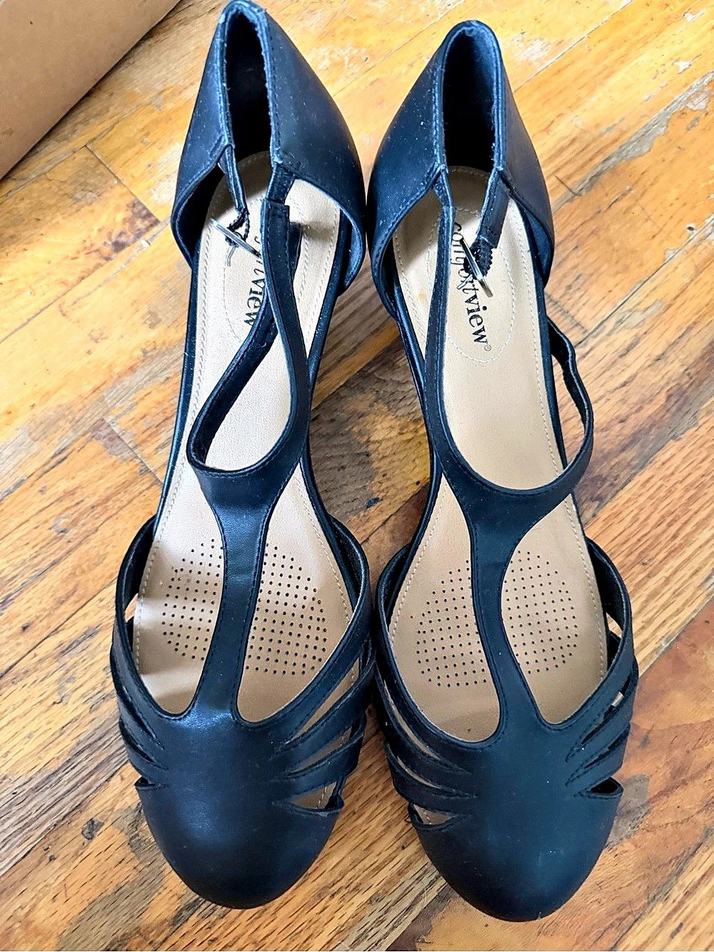 Comfortview Black Heels with Ankle Strap